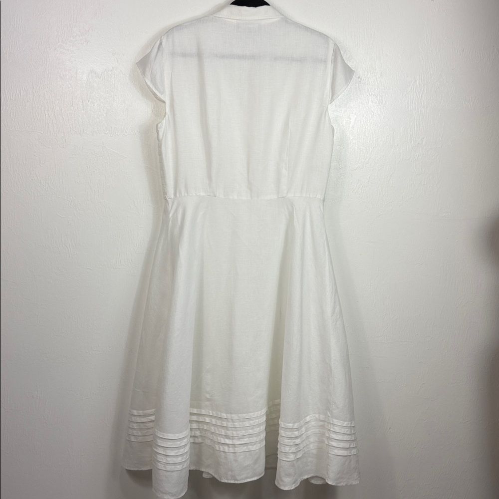 Jones New York Linen White Button Front Dress Pintuck Detail Size 14 - Picture 3 of 8
